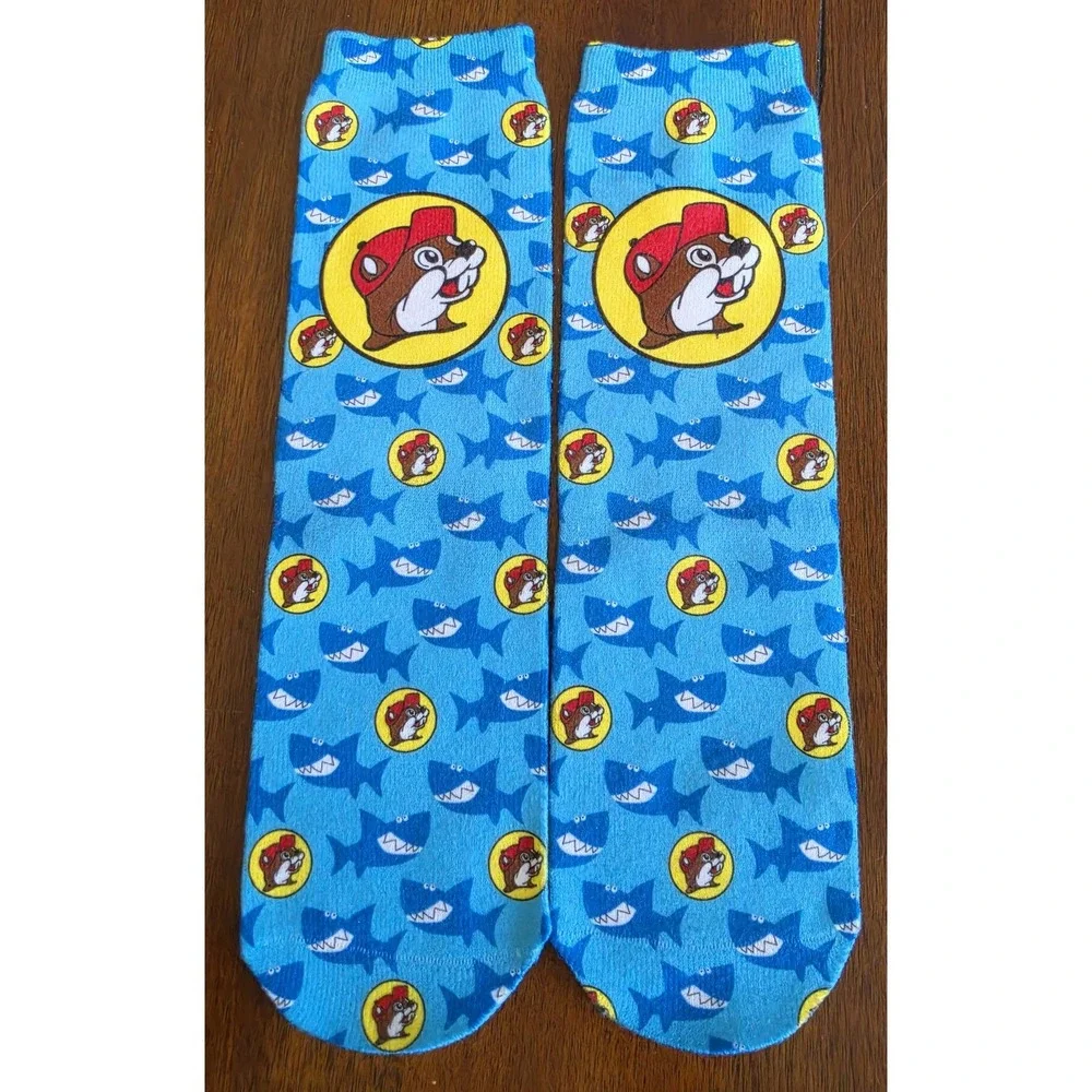 NWoT Buc-ee's Unisex Blue‎ Character Novelty Crew Socks Beaver Mascot Fun Gift